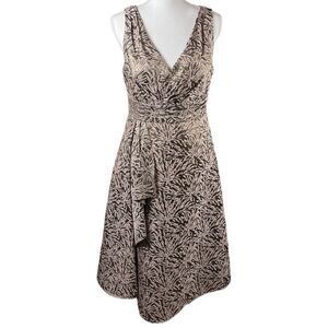 Adrianna Papell Leaf Print Midi Dress in Brown and Cream